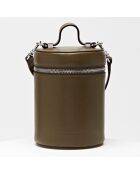 Petit sac cylindre en Cuir Mini Bag kaki marron - 12x17x12 cm